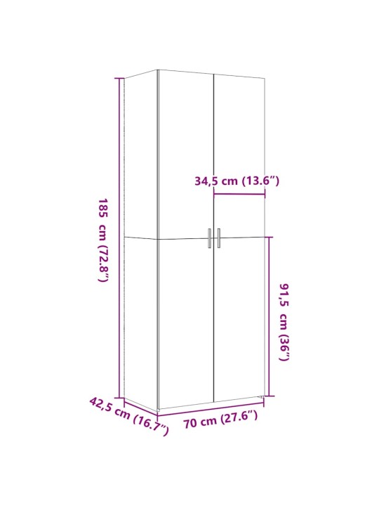 Augstais skapītis pelēka ozola 70x42,5x185 cm inženierijas koks
