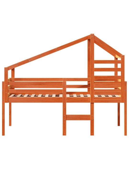 Augstā gulta ar jumtu vaska brūnas 80x200 cm priedes masīvkoks
