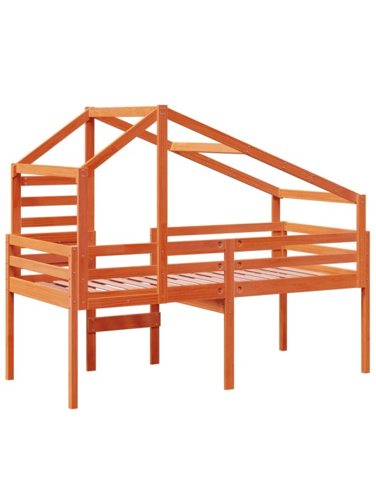 Augstā gulta ar jumtu vaska brūnas 80x200 cm priedes masīvkoks