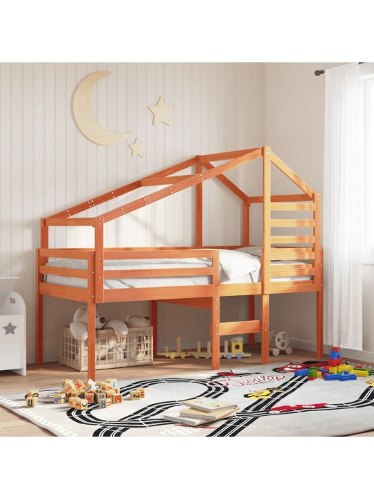 Augstā gulta ar jumtu vaska brūnas 80x200 cm priedes masīvkoks