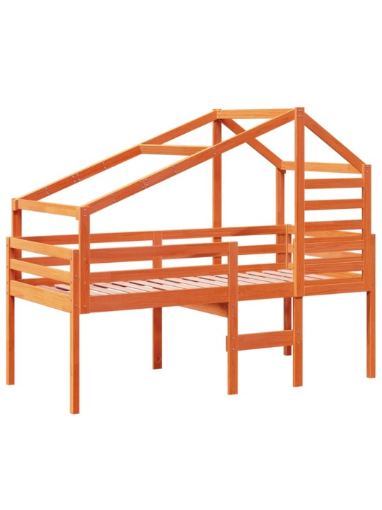 Augstā gulta ar jumtu vaska brūnas 75x190 cm priedes masīvkoks
