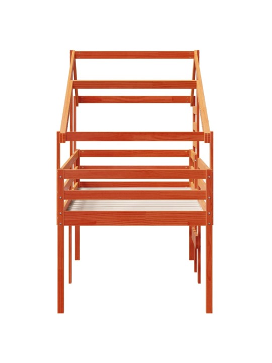 Augstā gulta ar jumtu vaska brūnas 75x190 cm priedes masīvkoks