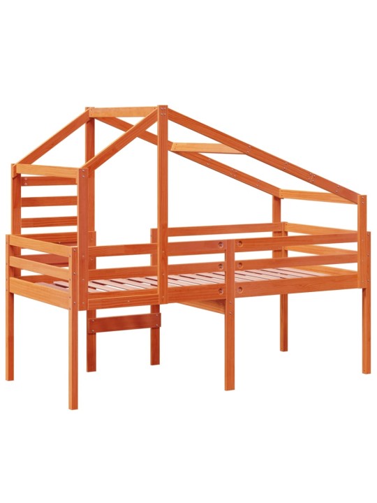 Augstā gulta ar jumtu vaska brūnas 75x190 cm priedes masīvkoks