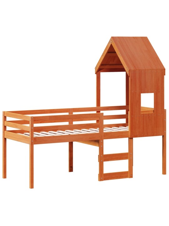 Augstā gulta ar jumtu vaska brūnas 80x200 cm priedes masīvkoks