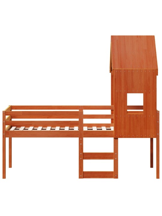 Augstā gulta ar jumtu vaska brūnas 80x200 cm priedes masīvkoks