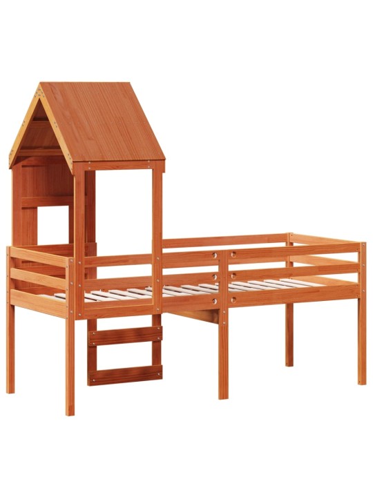 Augstā gulta ar jumtu vaska brūnas 80x200 cm priedes masīvkoks