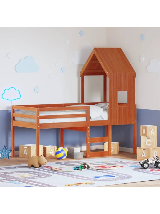 Augstā gulta ar jumtu vaska brūnas 80x200 cm priedes masīvkoks