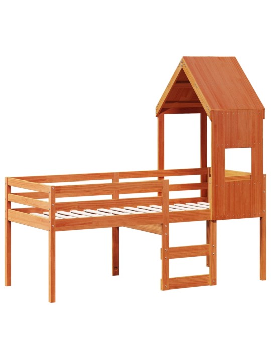 Augstā gulta ar jumtu vaska brūnas 75x190 cm priedes masīvkoks