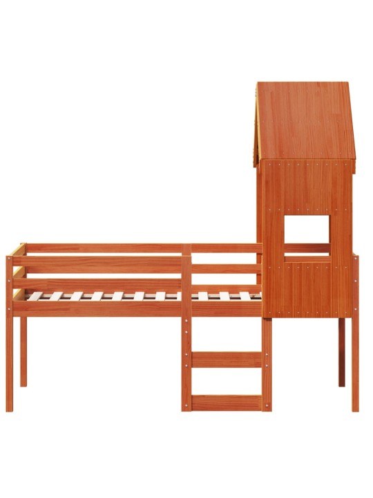 Augstā gulta ar jumtu vaska brūnas 75x190 cm priedes masīvkoks