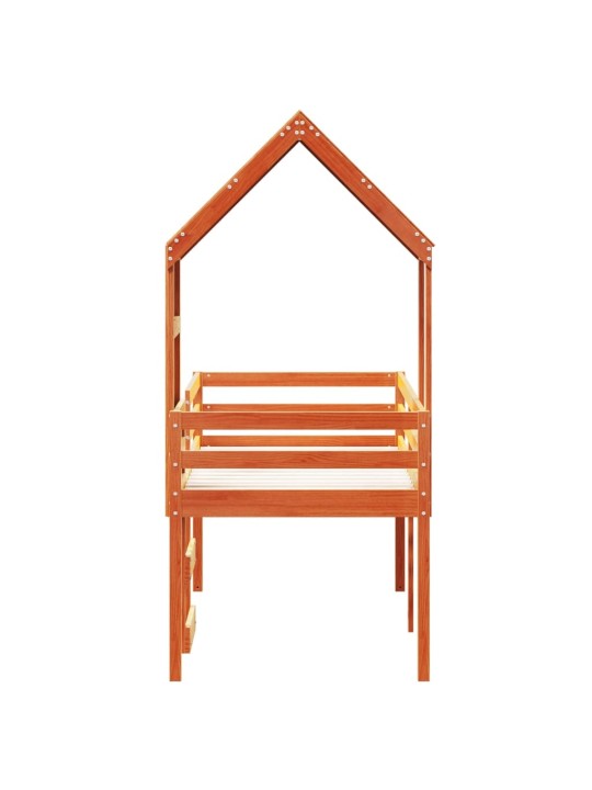 Augstā gulta ar jumtu vaska brūnas 75x190 cm priedes masīvkoks