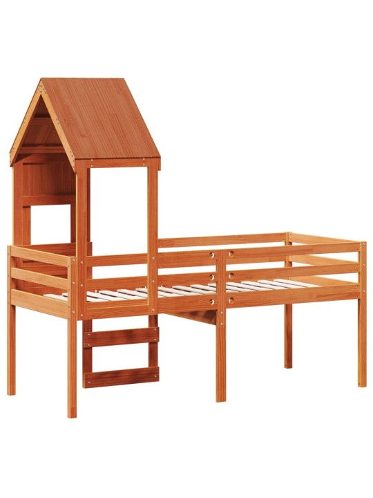 Augstā gulta ar jumtu vaska brūnas 75x190 cm priedes masīvkoks