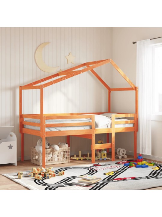 Augstā gulta ar jumtu vaska brūnas 90x200 cm priedes masīvkoks