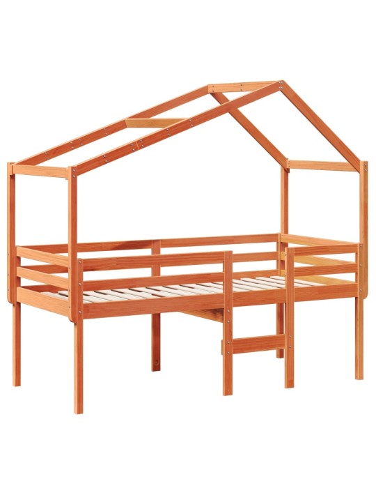 Augstā gulta ar jumtu vaska brūnas 80x200 cm priedes masīvkoks