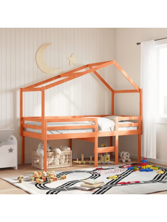 Augstā gulta ar jumtu vaska brūnas 80x200 cm priedes masīvkoks