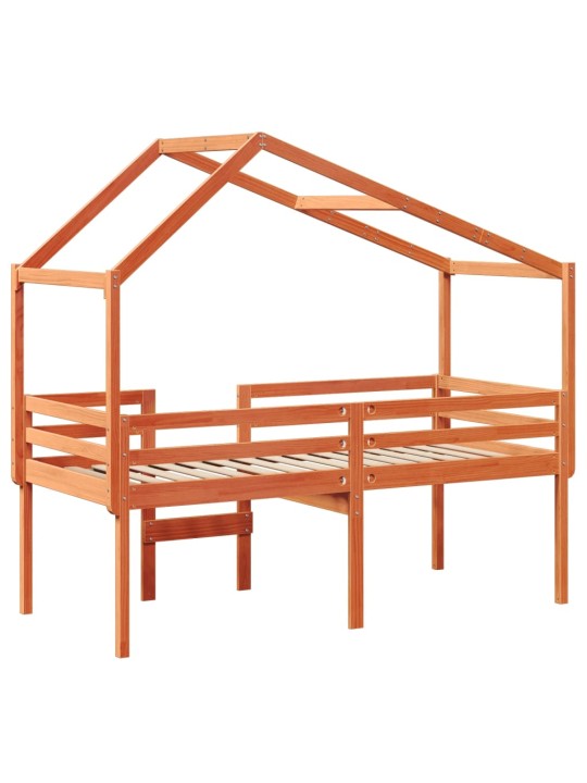 Augstā gulta ar jumtu vaska brūnas 90x190 cm priedes masīvkoks