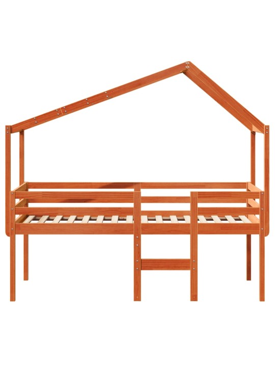Augstā gulta ar jumtu vaska brūnas 75x190 cm priedes masīvkoks