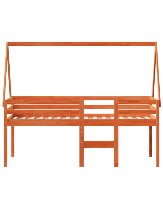 Augstā gulta ar jumtu vaska brūnas 90x200 cm priedes masīvkoks