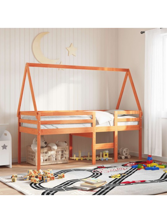 Augstā gulta ar jumtu vaska brūnas 90x190 cm priedes masīvkoks