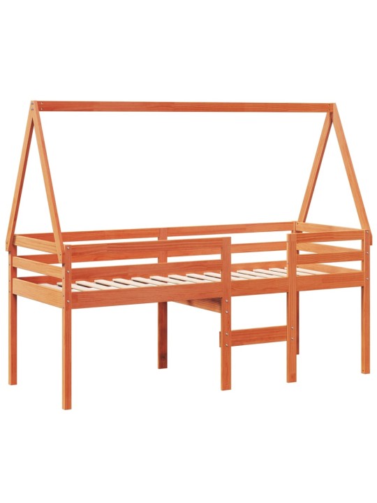 Augstā gulta ar jumtu vaska brūnas 75x190 cm priedes masīvkoks