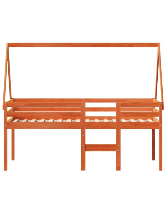 Augstā gulta ar jumtu vaska brūnas 75x190 cm priedes masīvkoks
