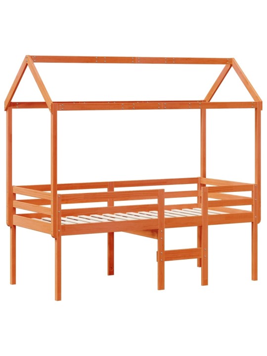 Augstā gulta ar jumtu vaska brūnas 80x200 cm priedes masīvkoks