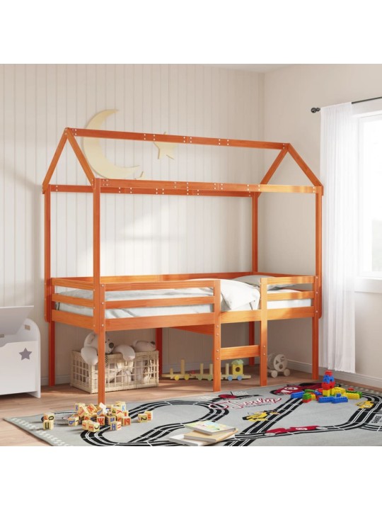 Augstā gulta ar jumtu vaska brūnas 80x200 cm priedes masīvkoks