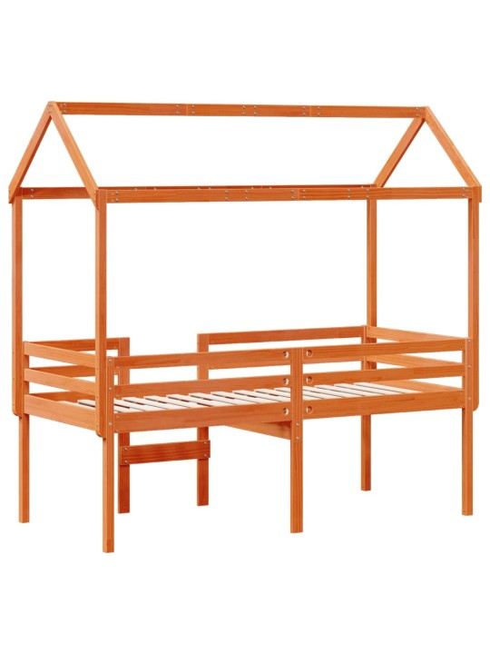 Augstā gulta ar jumtu vaska brūnas 80x200 cm priedes masīvkoks