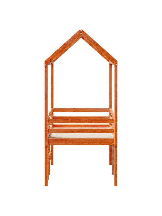 Augstā gulta ar jumtu vaska brūnas 90x190 cm priedes masīvkoks