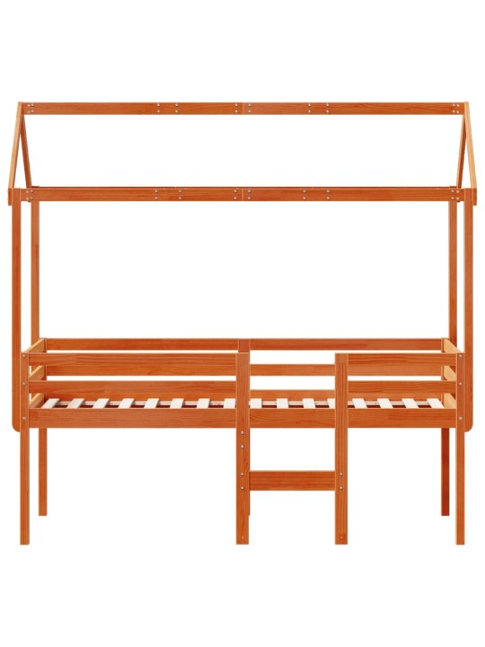 Augstā gulta ar jumtu vaska brūnas 75x190 cm priedes masīvkoks