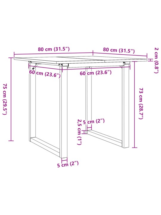 Virtuves galds, o-rāmis, 80x80x75 cm, priedes koks, tērauds