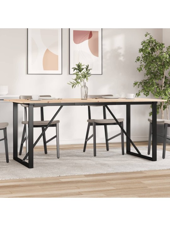 Virtuves galds, o-rāmis, 180x90x75 cm, priedes koks, tērauds