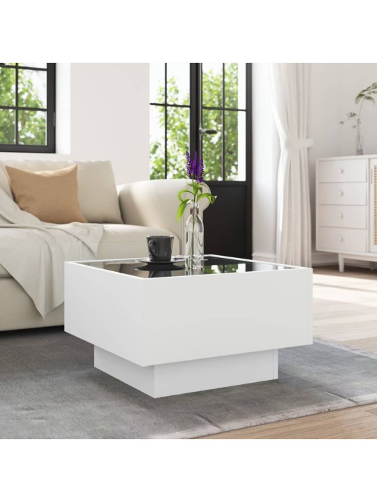 Kafijas galdiņš ar led, balts, 50x50x30 cm, inženierijas koks