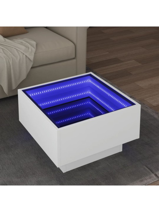 Kafijas galdiņš ar led, balts, 50x50x30 cm, inženierijas koks