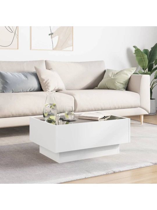 Kafijas galdiņš ar led, balts, 70x50x30 cm, inženierijas koks