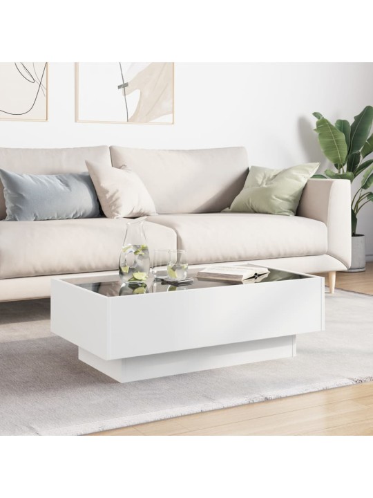 Kafijas galdiņš ar led, balts, 90x50x30 cm, inženierijas koks