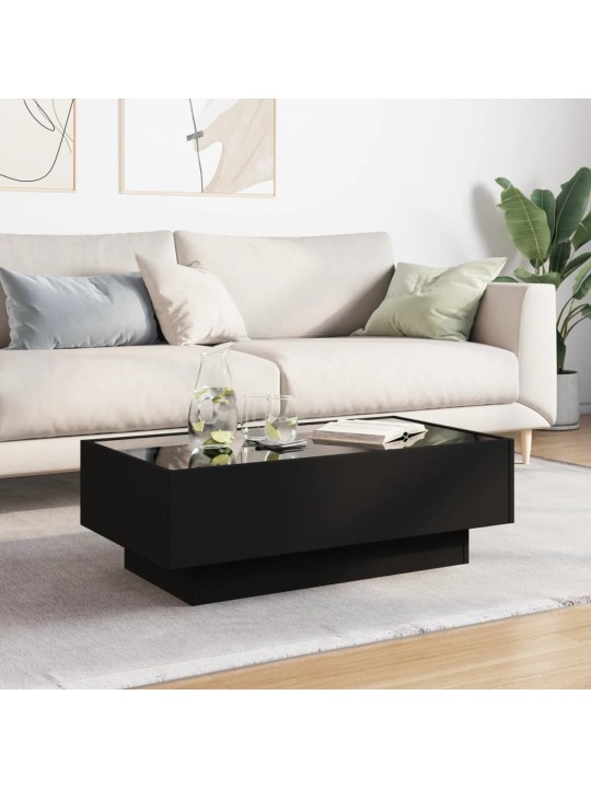 Kafijas galdiņš ar led, melns, 90x50x30 cm, inženierijas koks
