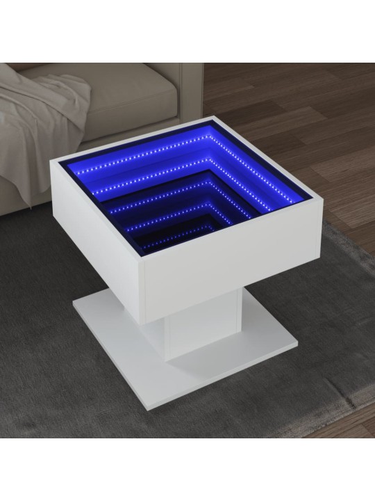 Kafijas galdiņš ar led, balts, 50x50x45 cm, inženierijas koks