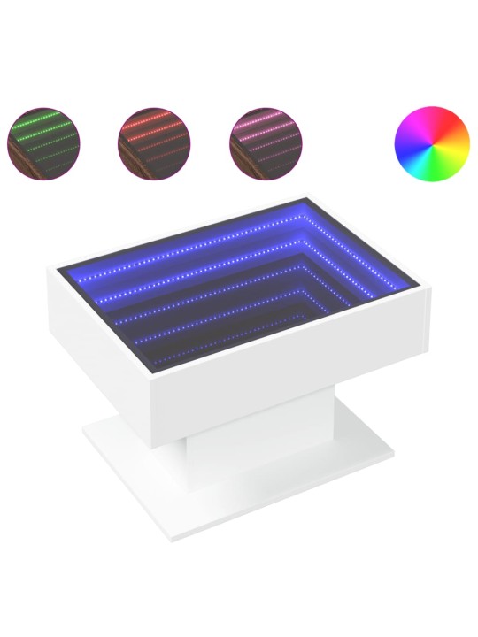 Kafijas galdiņš ar led, balts, 70x50x45 cm, inženierijas koks