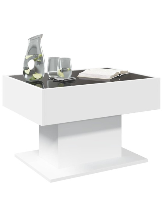 Kafijas galdiņš ar led, balts, 70x50x45 cm, inženierijas koks