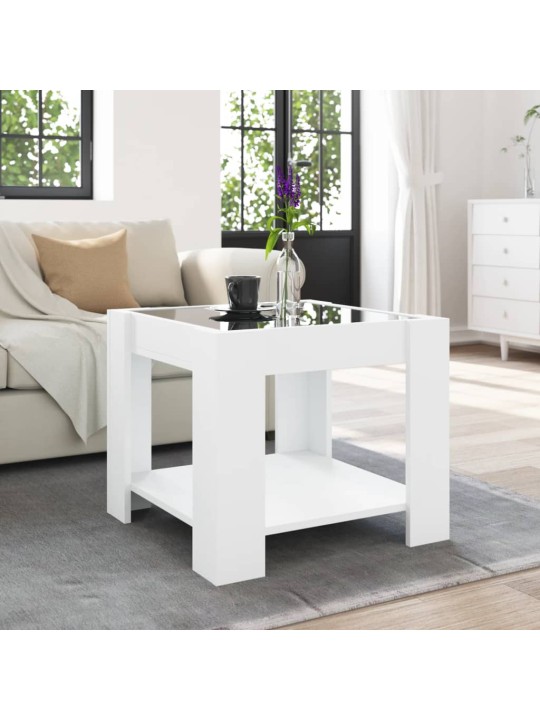 Kafijas galdiņš ar led, balts, 53x53x45 cm, inženierijas koks