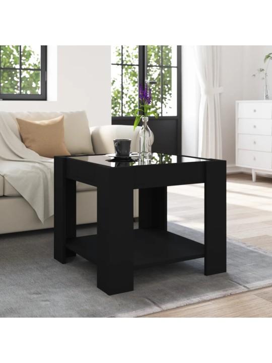 Kafijas galdiņš ar led, melns, 53x53x45 cm, inženierijas koks