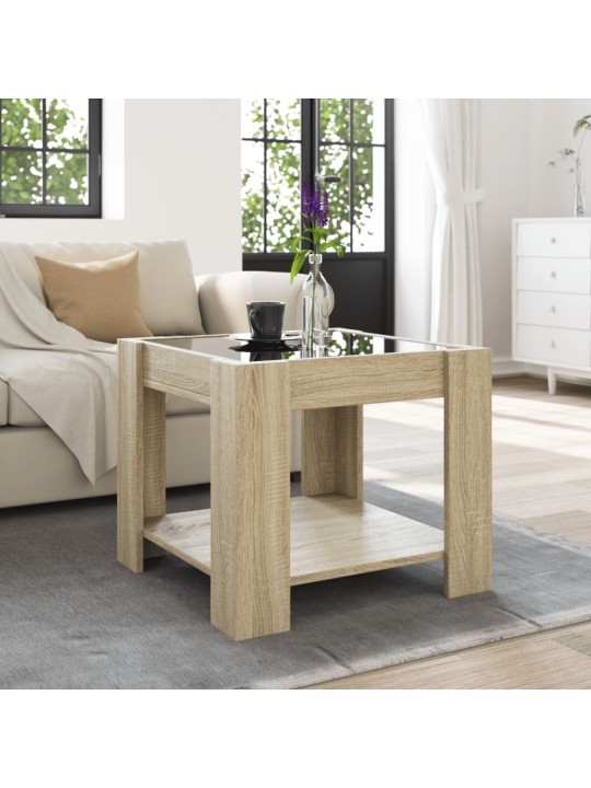 Kafijas galdiņš ar led, ozola, 53x53x45 cm, inženierijas koks