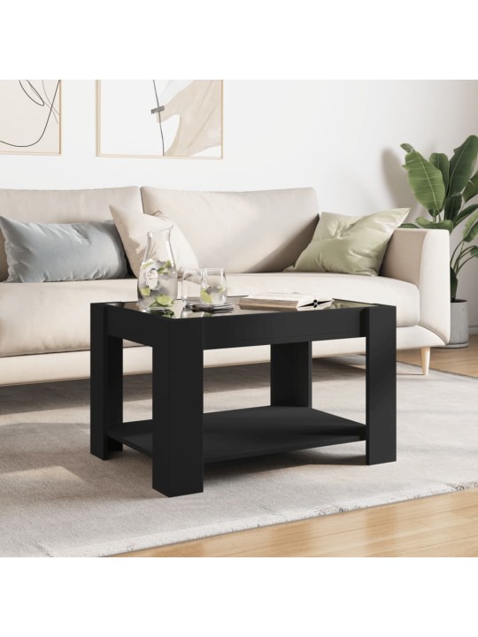 Kafijas galdiņš ar led, melns, 73x53x45 cm, inženierijas koks