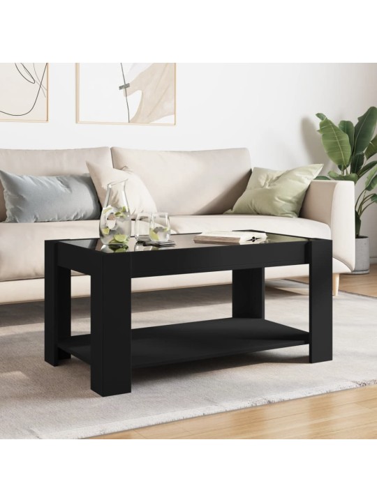 Kafijas galdiņš ar led, melns, 93x53x45 cm, inženierijas koks