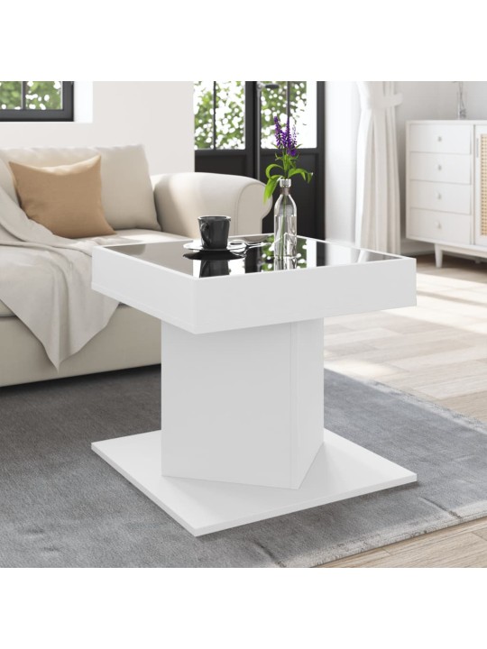 Kafijas galdiņš ar led, balts, 50x50x45 cm, inženierijas koks