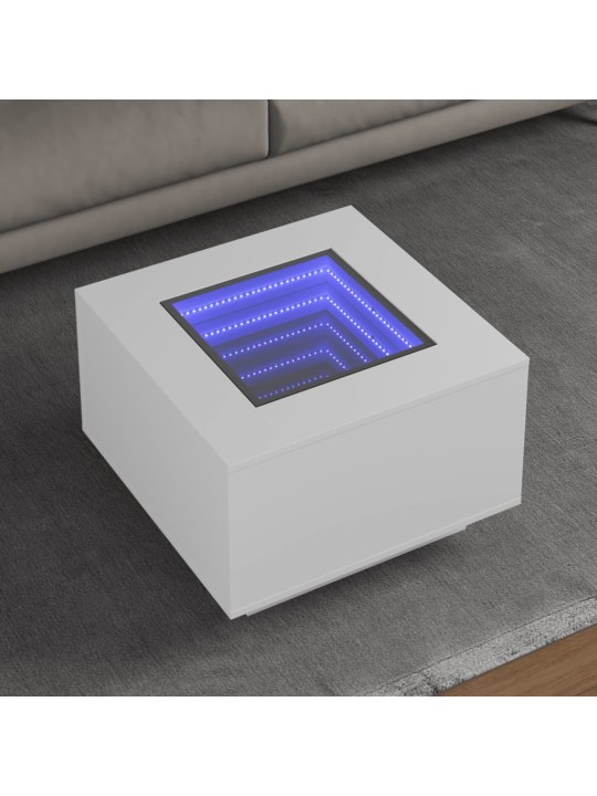 Kafijas galdiņš ar led, balts, 60x60x40 cm, inženierijas koks