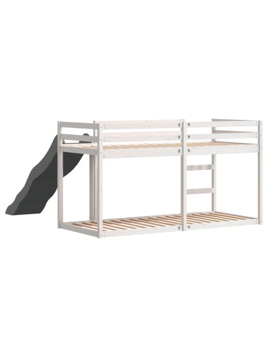 Divstāvu gulta ar slidkalniņu balta 80x200 cm priedes masīvkoks