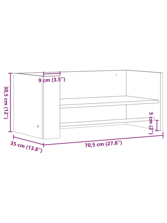 Sienas plaukts betona pelēks 70,5x35x30,5cm inženierijas koks