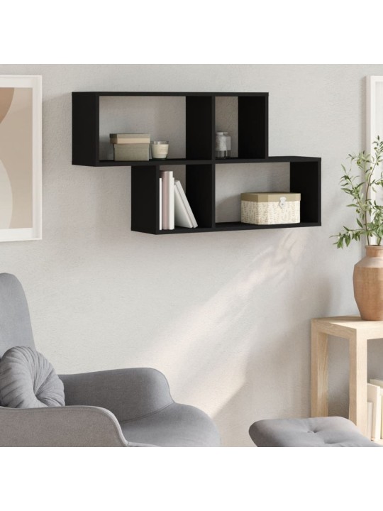 Sienas plaukts, melns, 100x20x53 cm, inženierijas koks