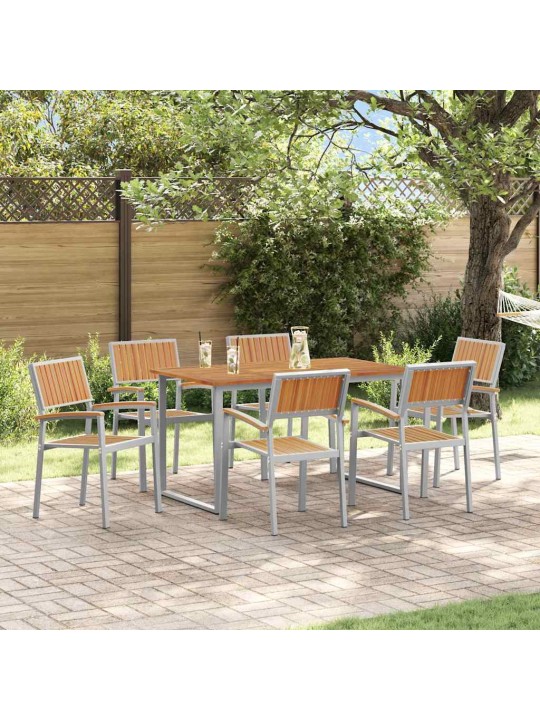 Dārza ēdamgalds 7 pcs pelēka un brūna 140 x 80 x 75 cm